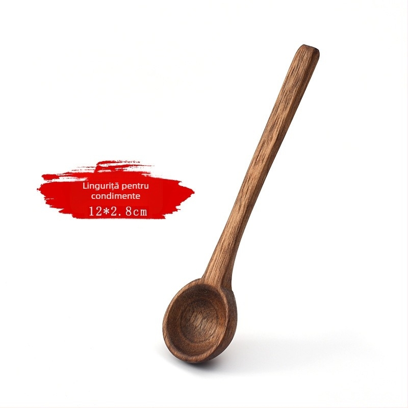 Lingură de condimente din lemn de salcâm, lingură pentru miere, lingură de cafea, mică, lingură de măsurat mini cu gravură