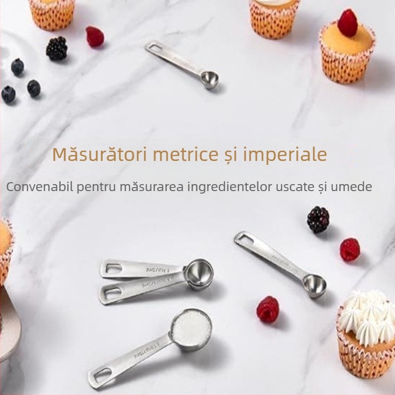 Set de 6 linguri măsurătoare din oțel inoxidabil, cu marcaje, pentru coacere, gătit și cafea