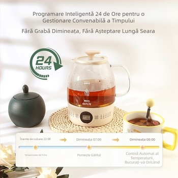 Ceainic de uz casnic, multifuncțional, complet automat, fierbător din sticlă pentru ceai și apă fierbinte, funcție dublă de abur și fierbere
