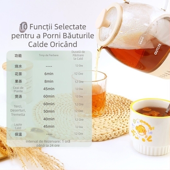 Ceainic de uz casnic, multifuncțional, complet automat, fierbător din sticlă pentru ceai și apă fierbinte, funcție dublă de abur și fierbere