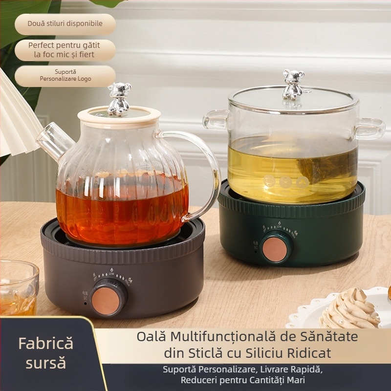 Ceainic din sticlă pentru sănătate, cu plită electrică ceramică, 1,2–1,5 L, vas multifuncțional pentru ceai și supe
