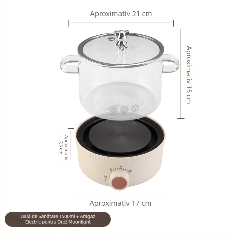 Ceainic din sticlă pentru sănătate, cu plită electrică ceramică, 1,2–1,5 L, vas multifuncțional pentru ceai și supe