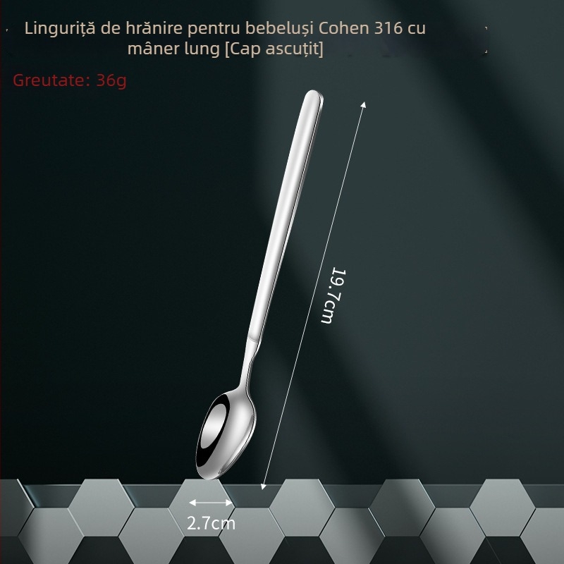 Lingură din oțel inoxidabil 316 pentru hrănirea bebelușilor cu mâner lung, lingură de amestec pentru alimente, lingură pentru condimente, linguriță de cafea extinsă și lingură pentru gheață