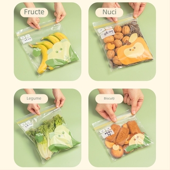 Pungi alimentare pentru conservare legume și fructe, antibacteriene, pentru frigider și congelator, pungi sigilate PE cu compartiment pentru fructe