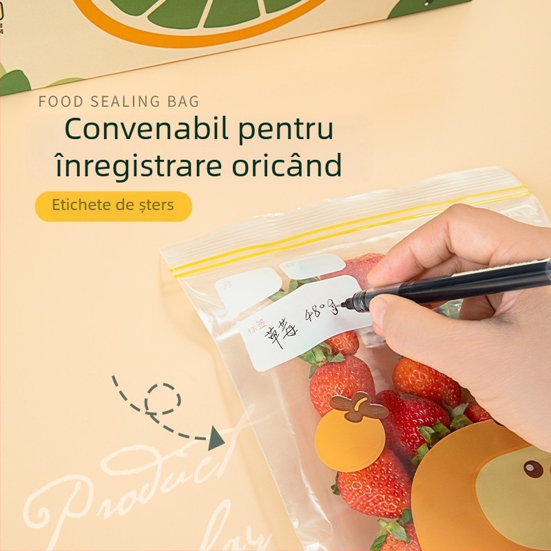 Pungi alimentare pentru conservare legume și fructe, antibacteriene, pentru frigider și congelator, pungi sigilate PE cu compartiment pentru fructe