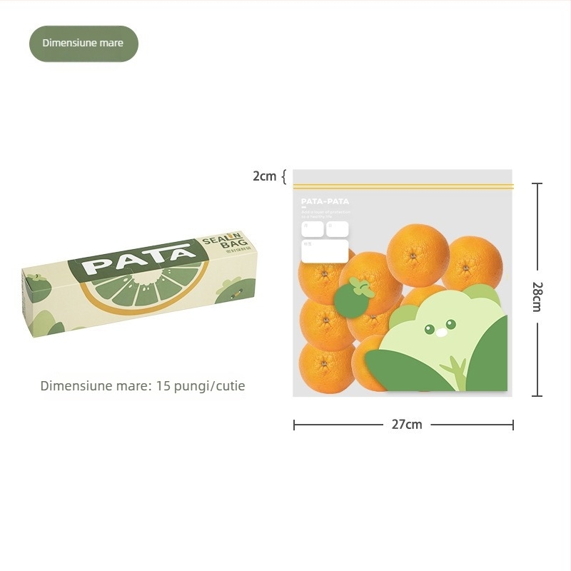 Pungi alimentare pentru conservare legume și fructe, antibacteriene, pentru frigider și congelator, pungi sigilate PE cu compartiment pentru fructe