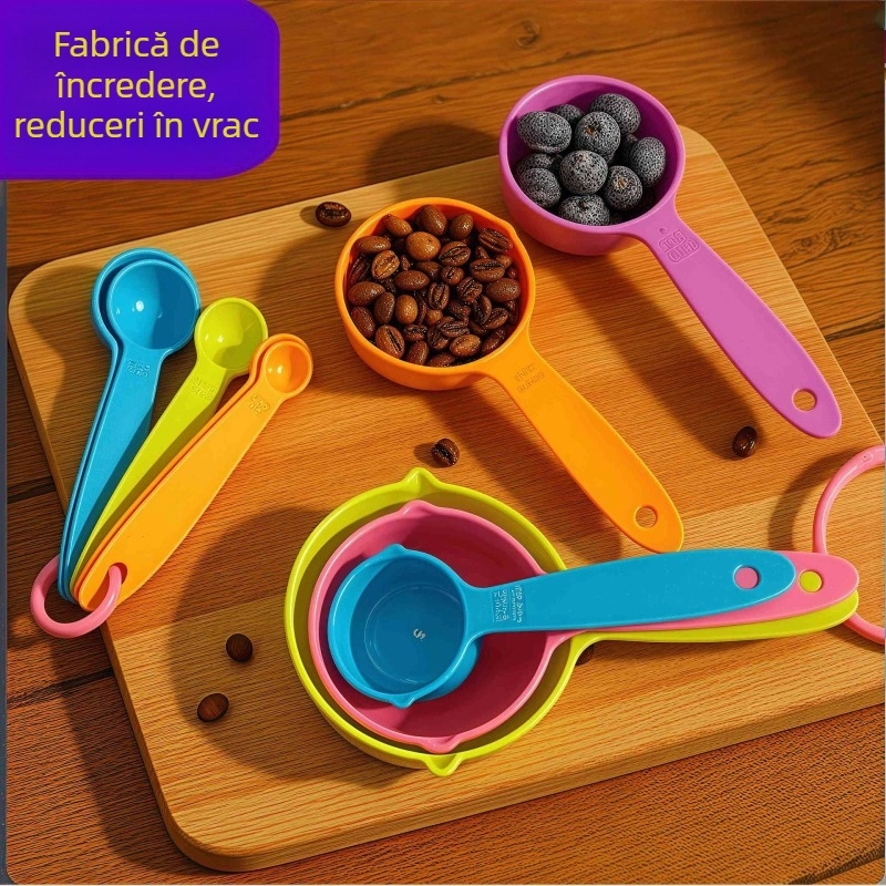 Set din plastic PP cu linguri și căni de măsurare pentru coacere, pentru cafea, făină și condimente; 5 sau 10 piese.