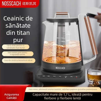 NOSSCACH Ns-t17y Fierbător de sănătate cu funcții multiple, control de temperatură constantă pentru fierbere și dechlorare, corp din borosilicatat, 1,5–2 L, termostat electronic, întrerupere automată