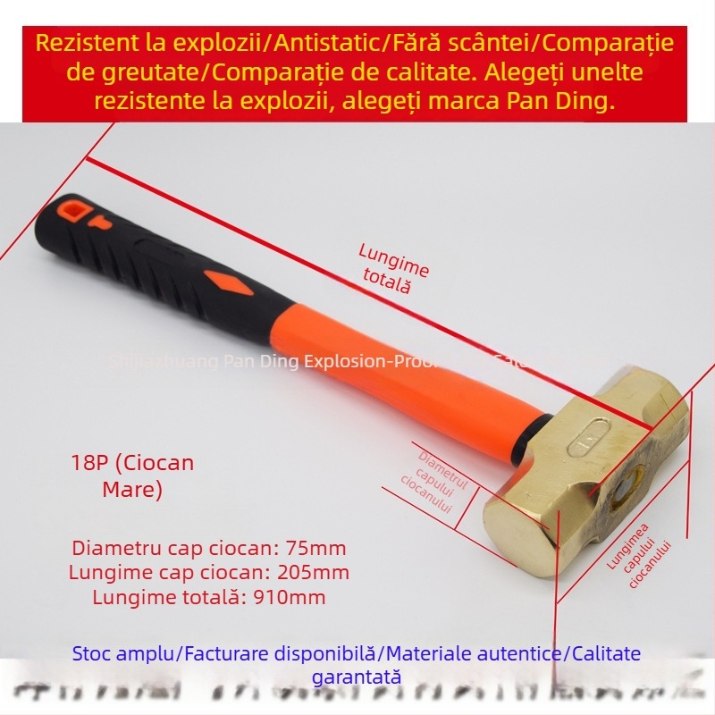 Ciocan octagonal rezistent la explozii, cu mâner din bronz de aluminiu și mâner din fibră/plastic