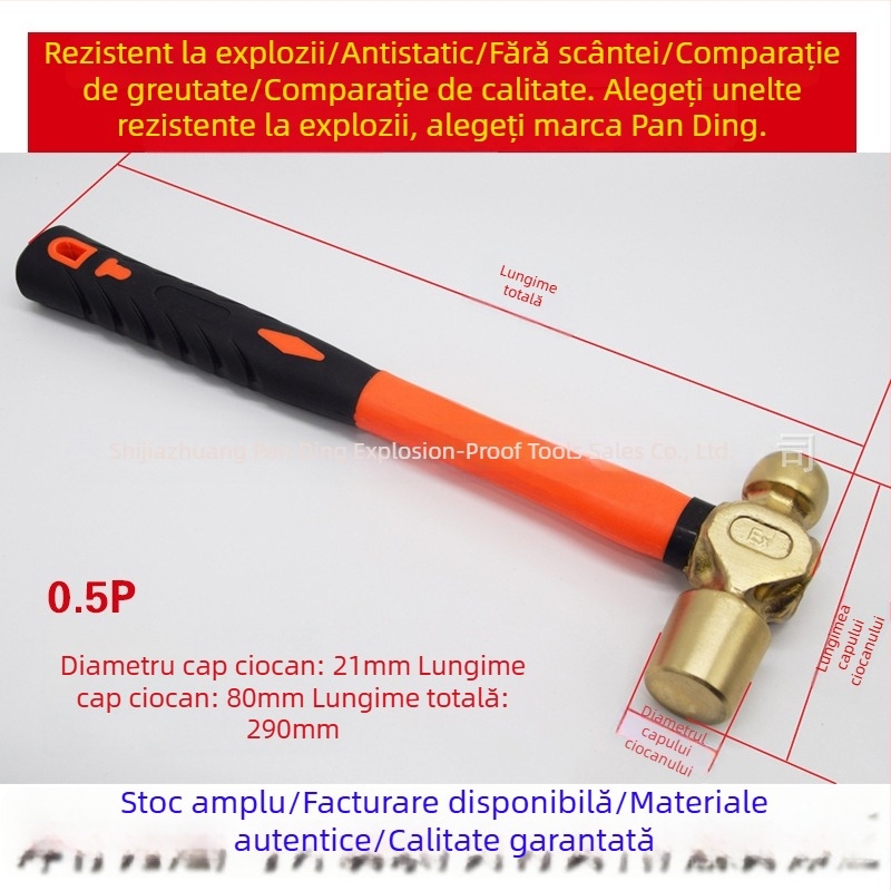 Ciocan octagonal rezistent la explozii, cu mâner din bronz de aluminiu și mâner din fibră/plastic