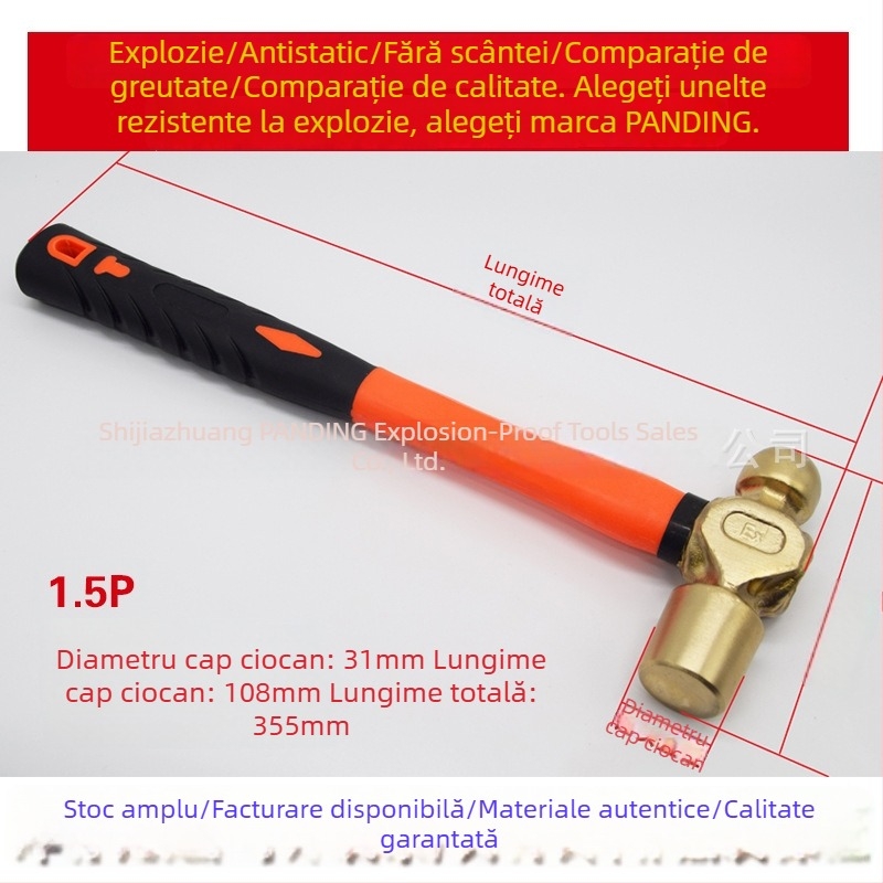 Ciocan octagonal rezistent la explozii, cu mâner din bronz de aluminiu și mâner din fibră/plastic