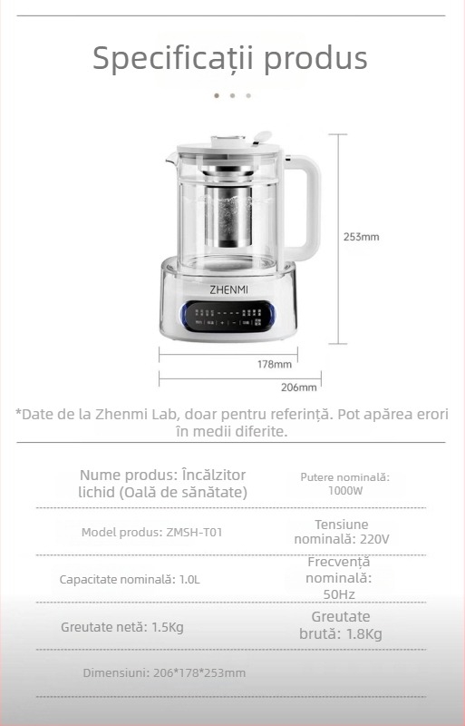 Zhenmi Ceainic din Titan Pur pentru Uz Casnic, Fierbător de Apă Mic Multifuncțional Automat, Ceainic cu Flori, Aparat de Preparare Ceai pentru Birou