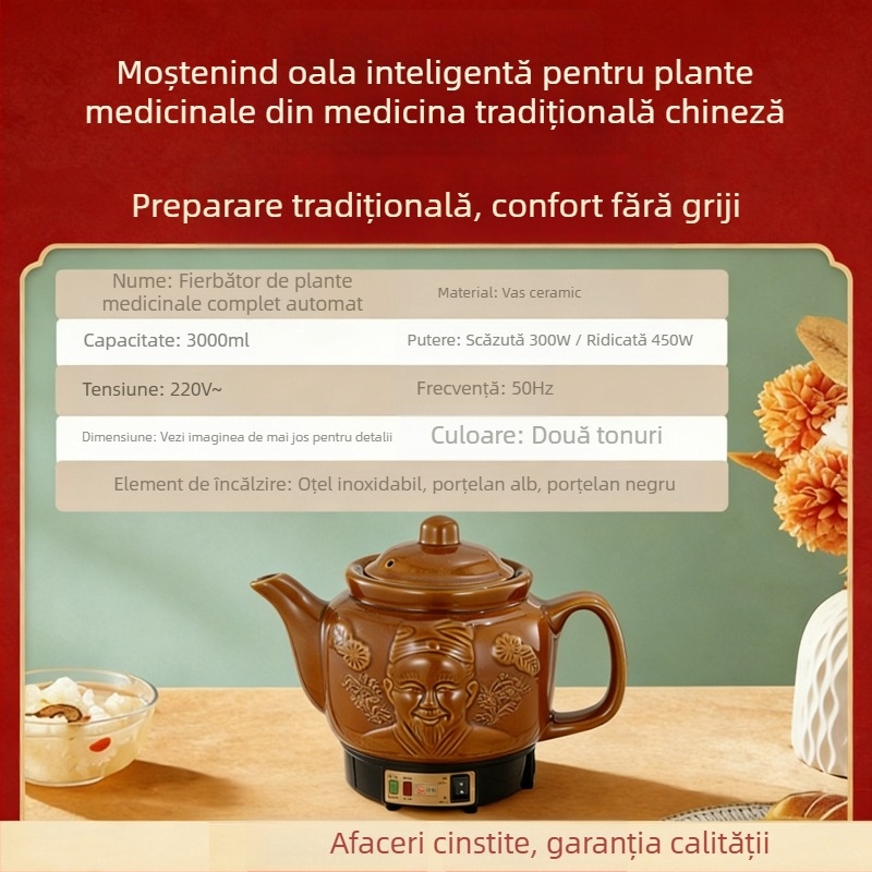 Kunshun Oală de sănătate pentru decocturi din plante, anti-uscare, încălzire electrică complet automată, vas ceramic interior, gătire acasă de medicamente chinezești