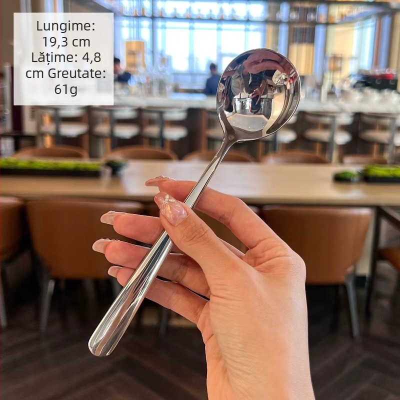 Lingură din oțel inoxidabil 316L, cu mâner lung în stil occidental, lingură de supă pentru amestecare, formă rotundă, uz casnic