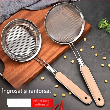 16# Sită din oțel inox cu mâner din lemn, sită cu plasă pentru drenare – pentru găluște, tăiței și prăjire