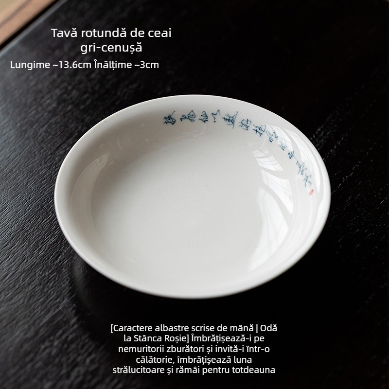 Covoraș ceramic pentru ceai cu design din cenușă vegetală și versuri scrise de mână, accesorii pentru ceainic și ansamblu de ceai lucrat manual