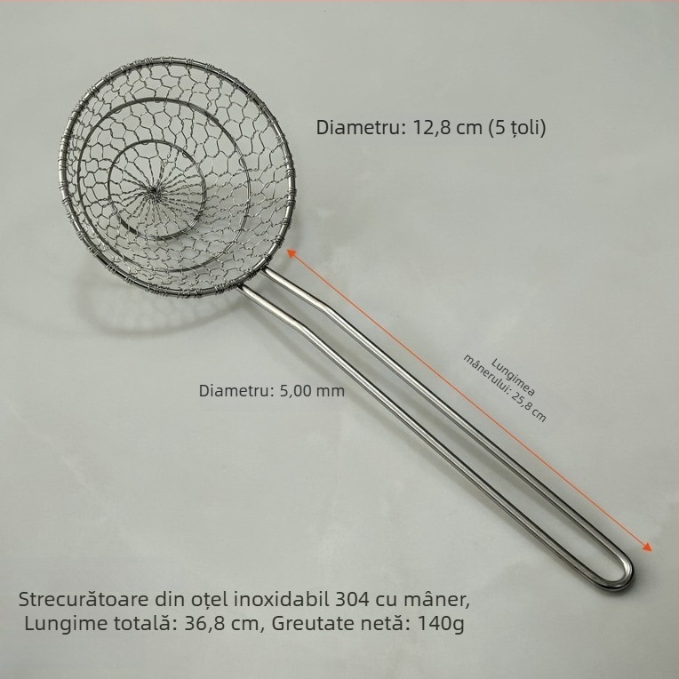 Lingură strecurătoare din oțel inoxidabil 304 pentru paste și hot pot, sită de bucătărie cu plasă țesută