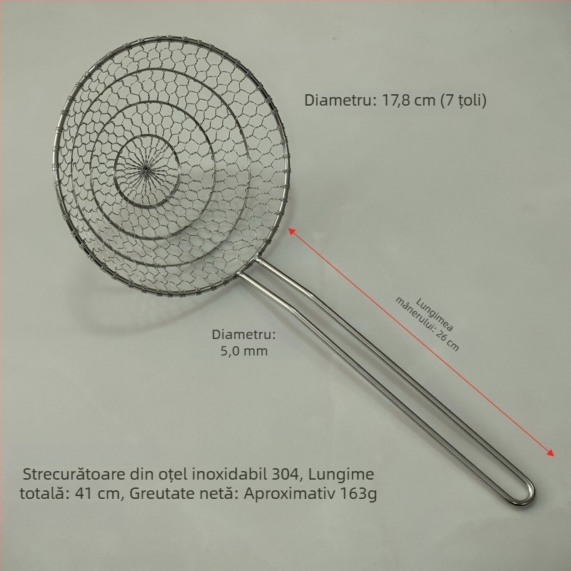 Lingură strecurătoare din oțel inoxidabil 304 pentru paste și hot pot, sită de bucătărie cu plasă țesută