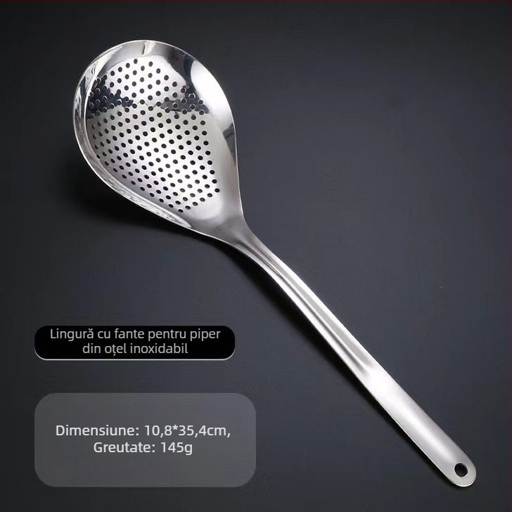 Lingură de bucătărie din oțel inoxidabil 304, strecurător pentru prăjit și fiert, lingură mare pentru tăiței, grosime dublă, anti-arzire, stil japonez