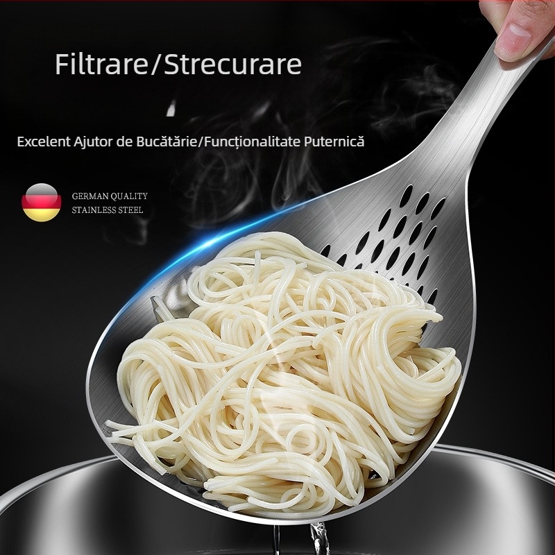 Lingură de bucătărie din oțel inoxidabil 304, strecurător pentru prăjit și fiert, lingură mare pentru tăiței, grosime dublă, anti-arzire, stil japonez