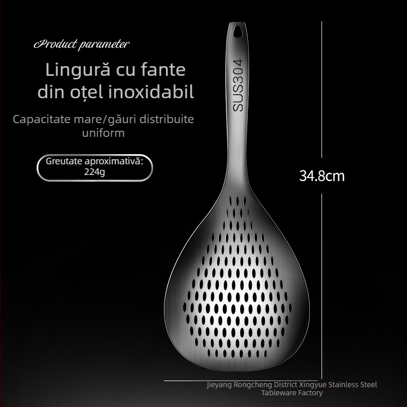 Lingură de bucătărie din oțel inoxidabil 304, strecurător pentru prăjit și fiert, lingură mare pentru tăiței, grosime dublă, anti-arzire, stil japonez