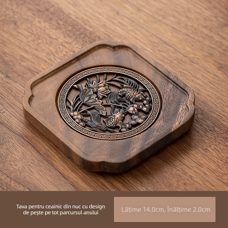 Suport pentru ceainic din lemn de nuc și suport pentru ceainic din lut purpuriu, covoraș izolator termic, accesorii pentru ceai, tavă pentru infuzare uscată