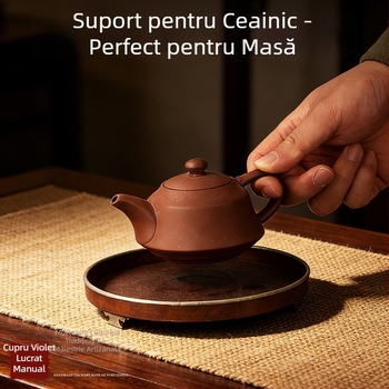 Suport din cupru pur cu trei picioare, placă izolatoare termică pentru ceainic, accesoriu pentru setul Kung Fu ceai, bază pentru soba cu cărbuni, lucrat manual