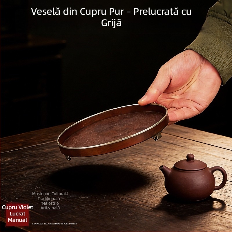 Suport din cupru pur cu trei picioare, placă izolatoare termică pentru ceainic, accesoriu pentru setul Kung Fu ceai, bază pentru soba cu cărbuni, lucrat manual