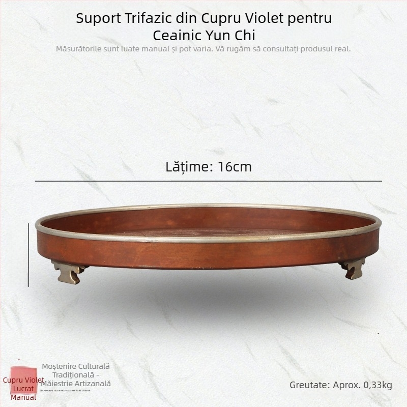 Suport din cupru pur cu trei picioare, placă izolatoare termică pentru ceainic, accesoriu pentru setul Kung Fu ceai, bază pentru soba cu cărbuni, lucrat manual