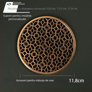 Accesorii pentru tavă de ceai din lemn: plăcuță metalică izolatoare termică, suport pentru ceainic și foaie de scurgere