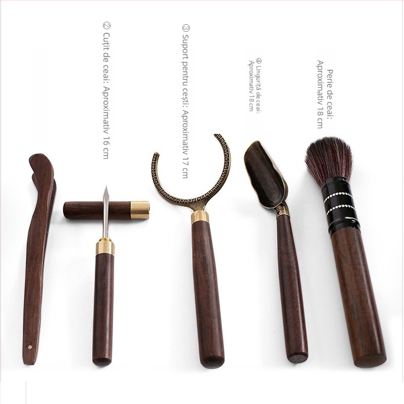 Set ceremonial de ceai din lemn de ebonie, cu design de lanternă, pentru Gongfu Cha, din lemn masiv, accesorii: ac de ceai, linguriță, suport pentru ceașcă, pensulă de întreținere a ceainicului