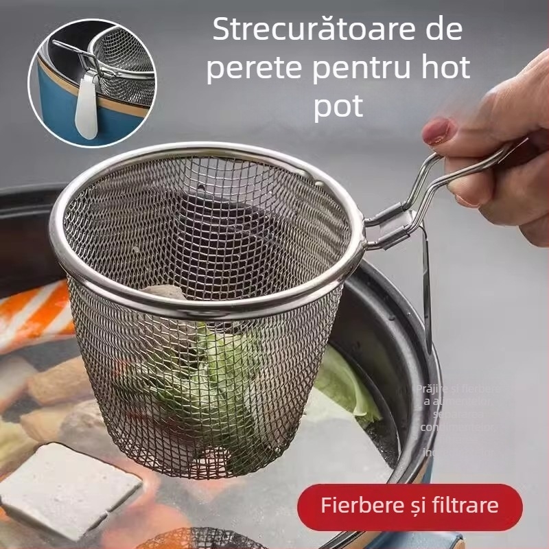 Lingură din oțel inoxidabil pentru oale, cu plasă fină, sită bucătărie și filtru pentru prăjit