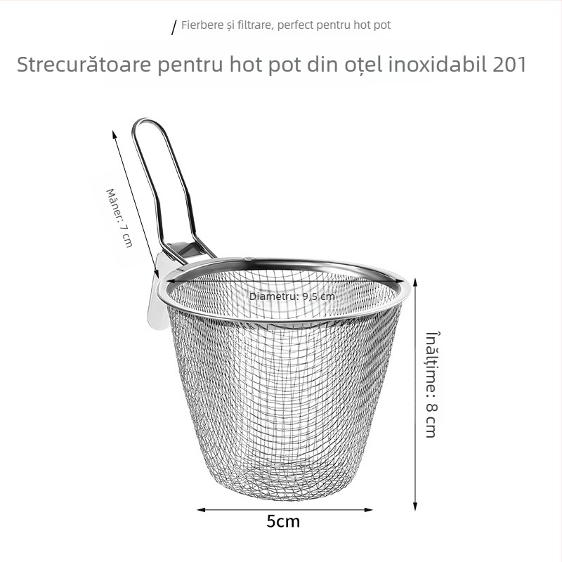 Lingură din oțel inoxidabil pentru oale, cu plasă fină, sită bucătărie și filtru pentru prăjit