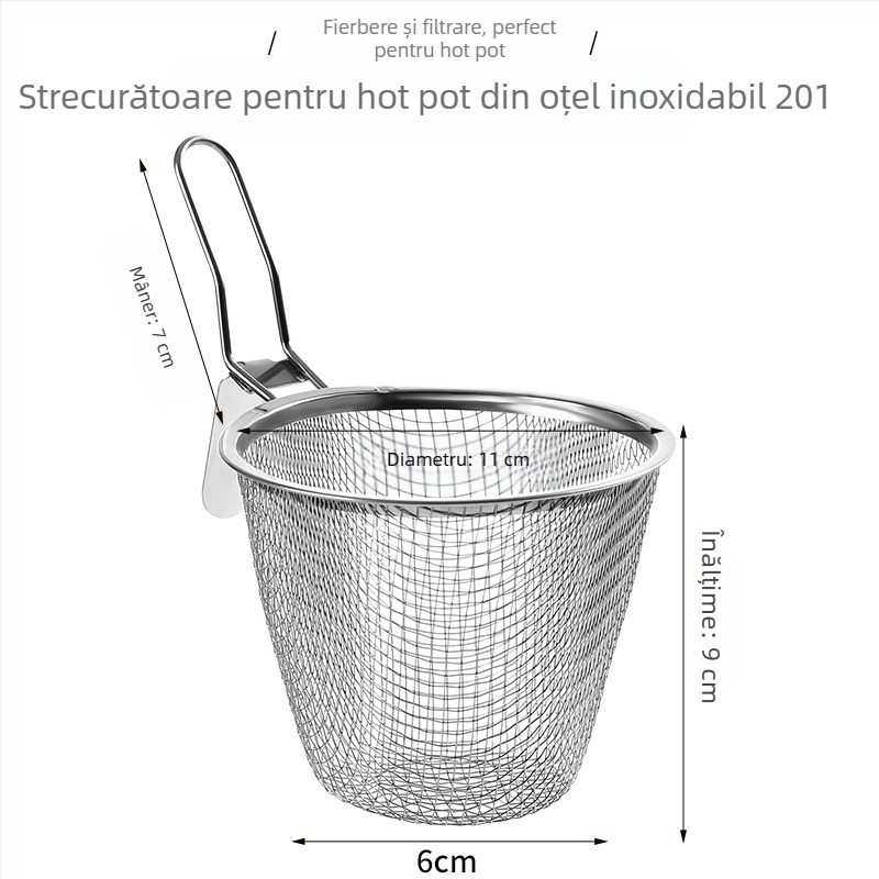 Lingură din oțel inoxidabil pentru oale, cu plasă fină, sită bucătărie și filtru pentru prăjit