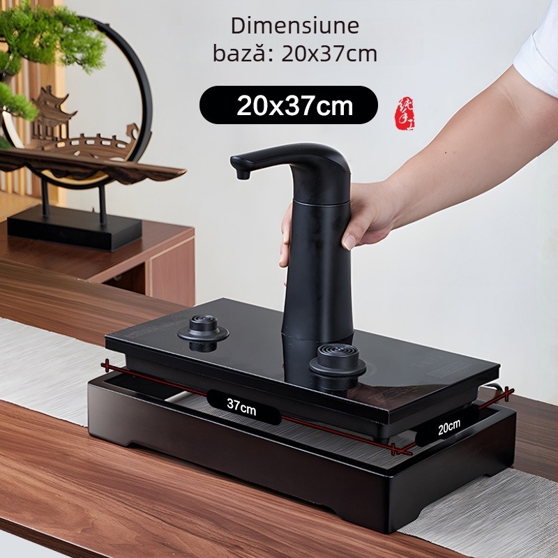 Masă de ceai din lemn cu ceainic electric alimentat cu apă – set pentru ceremonia ceaiului, acasă și la birou