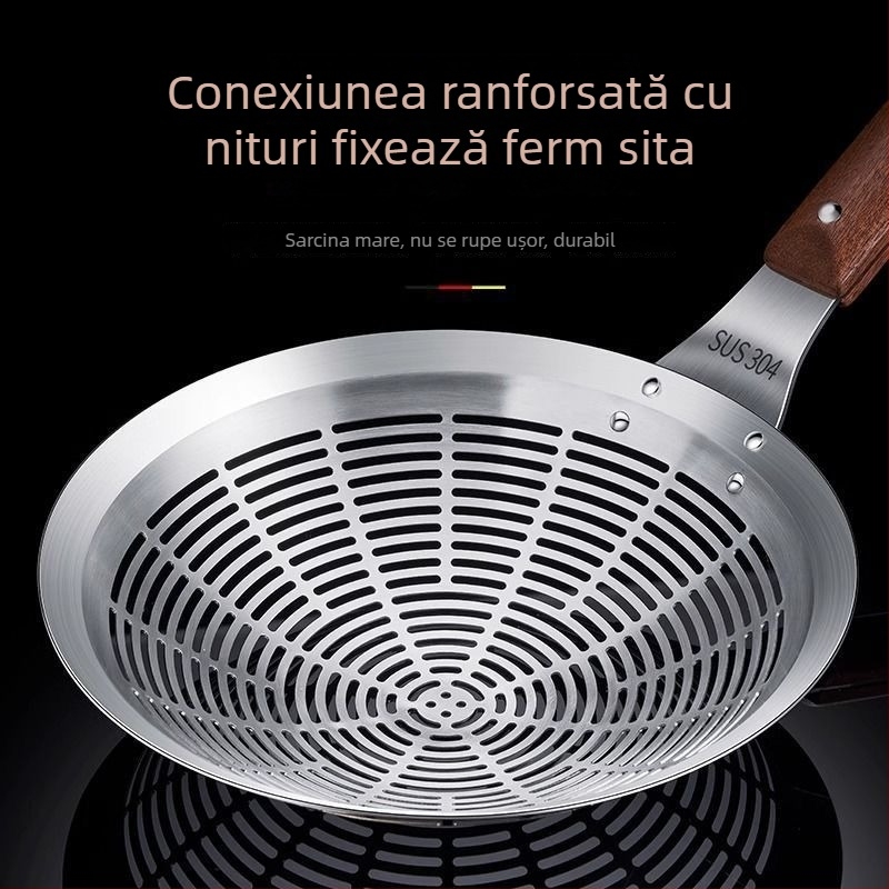 Site din oțel inoxidabil 304, mare, gros pentru prăjit și oală fierbinte, strecurător de bucătărie
