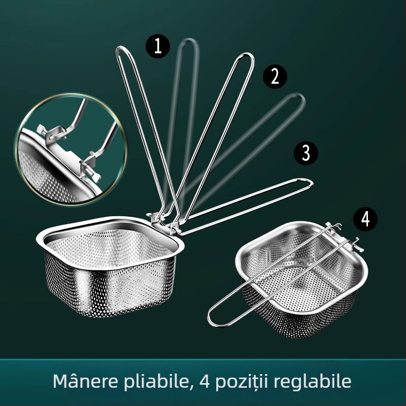 Filtru din oțel inoxidabil 304 pentru oală fierbinte, strecurător pentru tăiței și prăjit, cu margine de agățare