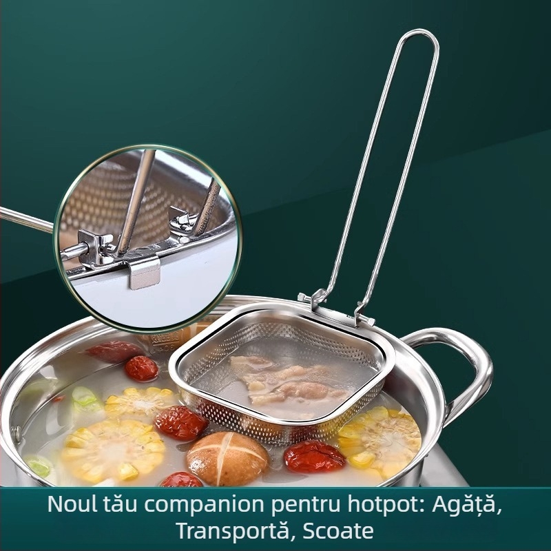 Filtru din oțel inoxidabil 304 pentru oală fierbinte, strecurător pentru tăiței și prăjit, cu margine de agățare
