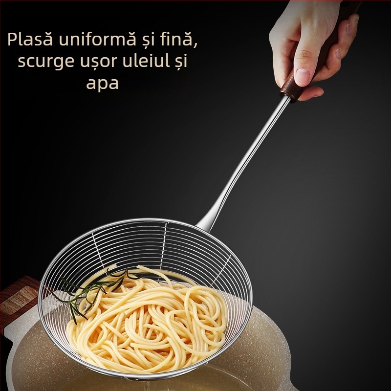 304 oțel inoxidabil cu mâner din lemn – sită mare pentru oală fierbinte, potrivită pentru prăjit, găluște și tăiței
