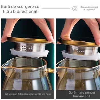 Sticlă de apă rece din oțel inoxidabil 304, capac cu filtru și capac auriu, design nordic
