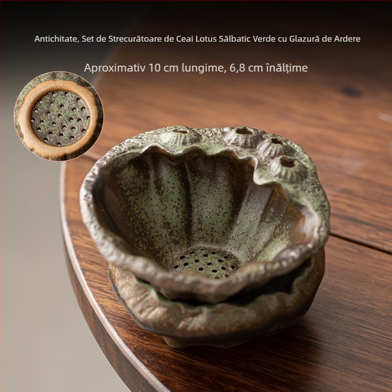 Set ceai stil chinezesc, filtru de ceai din ceramică complet, filtru integrat pentru frunze de ceai, accesorii pentru servire