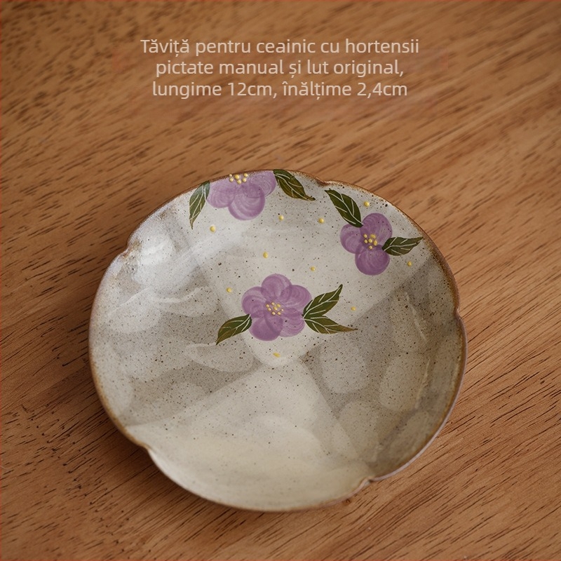 Suport ceramic pentru ceainic, pictat manual, cu hortensie dantelată, tavă de uscare – accesorii pentru ceremonia ceaiului