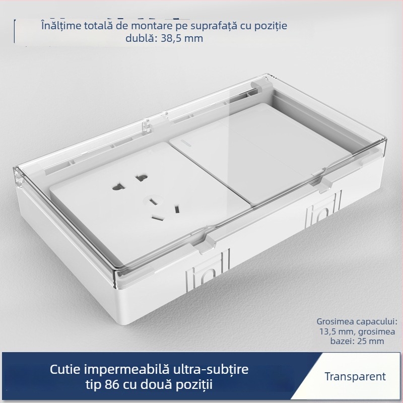 Cutie impermeabilă de exterior cu priză dublă, montare pe suprafață, întrerupător dublu, pentru uz casnic