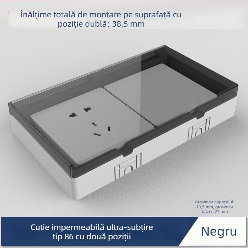 Cutie impermeabilă de exterior cu priză dublă, montare pe suprafață, întrerupător dublu, pentru uz casnic