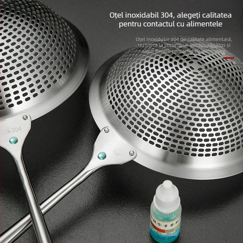Sită de bucătărie din oțel inoxidabil 304, de calitate alimentară, cu mâner lung, pentru găluște și tăiței