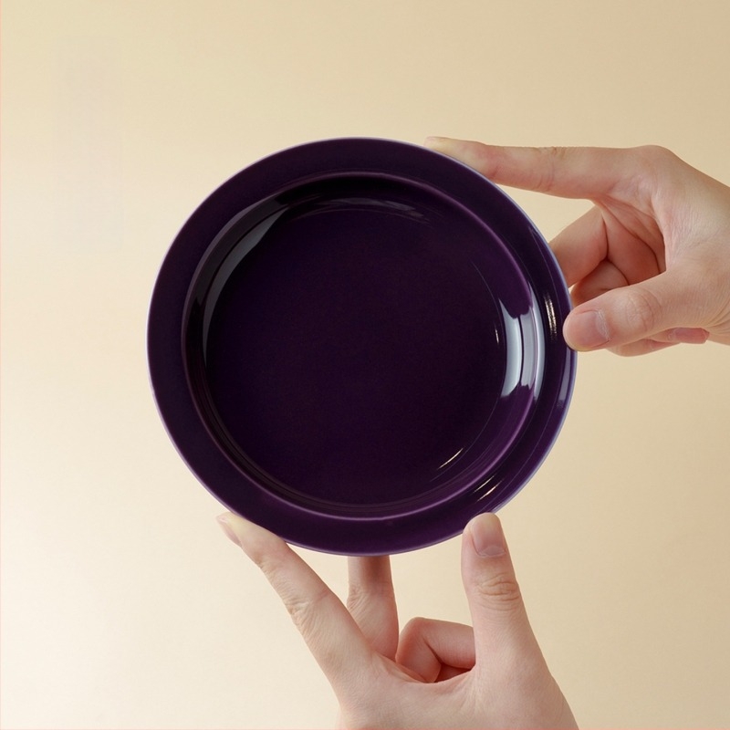 Tavă circulară de ceai din ceramică mov pentru infuzie uscată, accesoriu pentru ceremonia ceaiului, măsuță de ceai mică și farfurie pentru fructe