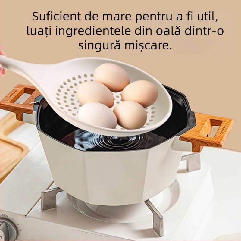 Lingură din siliconă mare, cu găuri, pentru scurgerea pastelor și gălușelor, din material alimentar, rezistent la temperaturi înalte, mâner lung