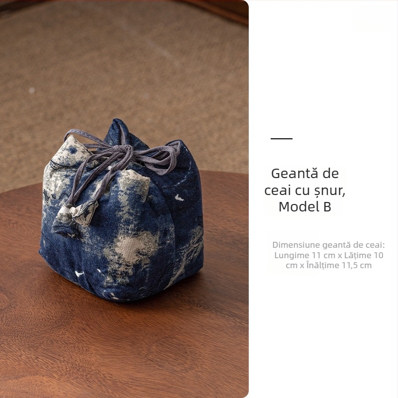 Set portabil pentru ceremonia ceaiului cu husă din bumbac — un ceainic și două cești