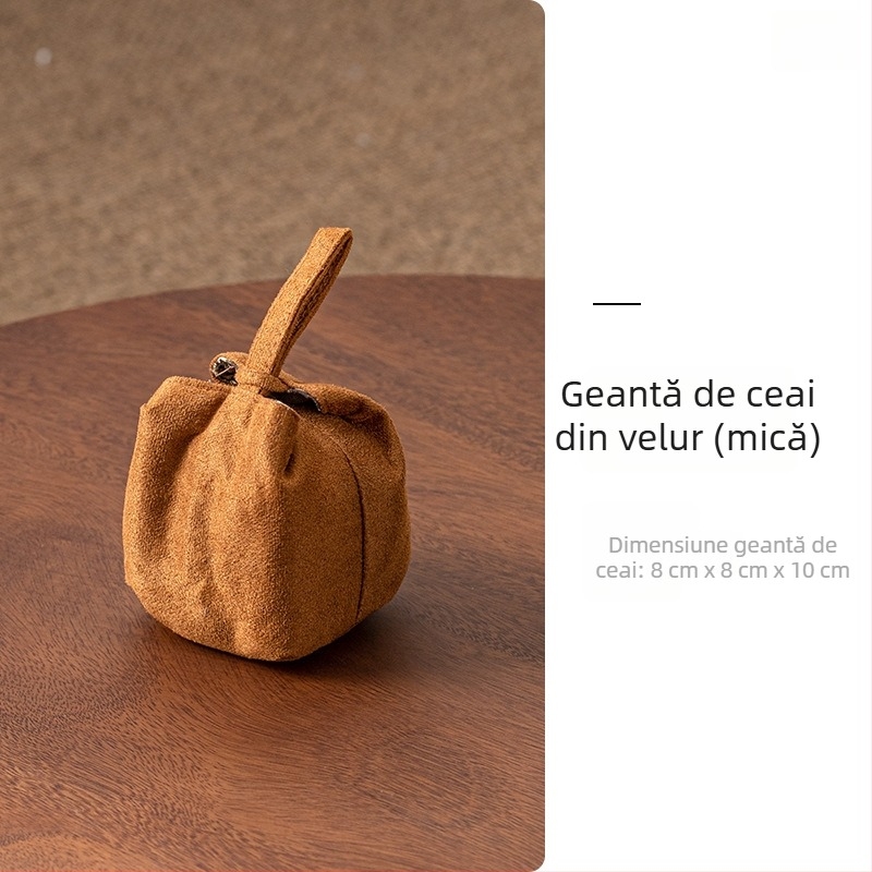 Set portabil pentru ceremonia ceaiului cu husă din bumbac — un ceainic și două cești