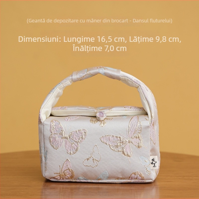 Set de ceai Jacquard pentru călătorii, cu un ceainic și două cești, husă de transport, accesorii pentru ceremonia ceaiului.